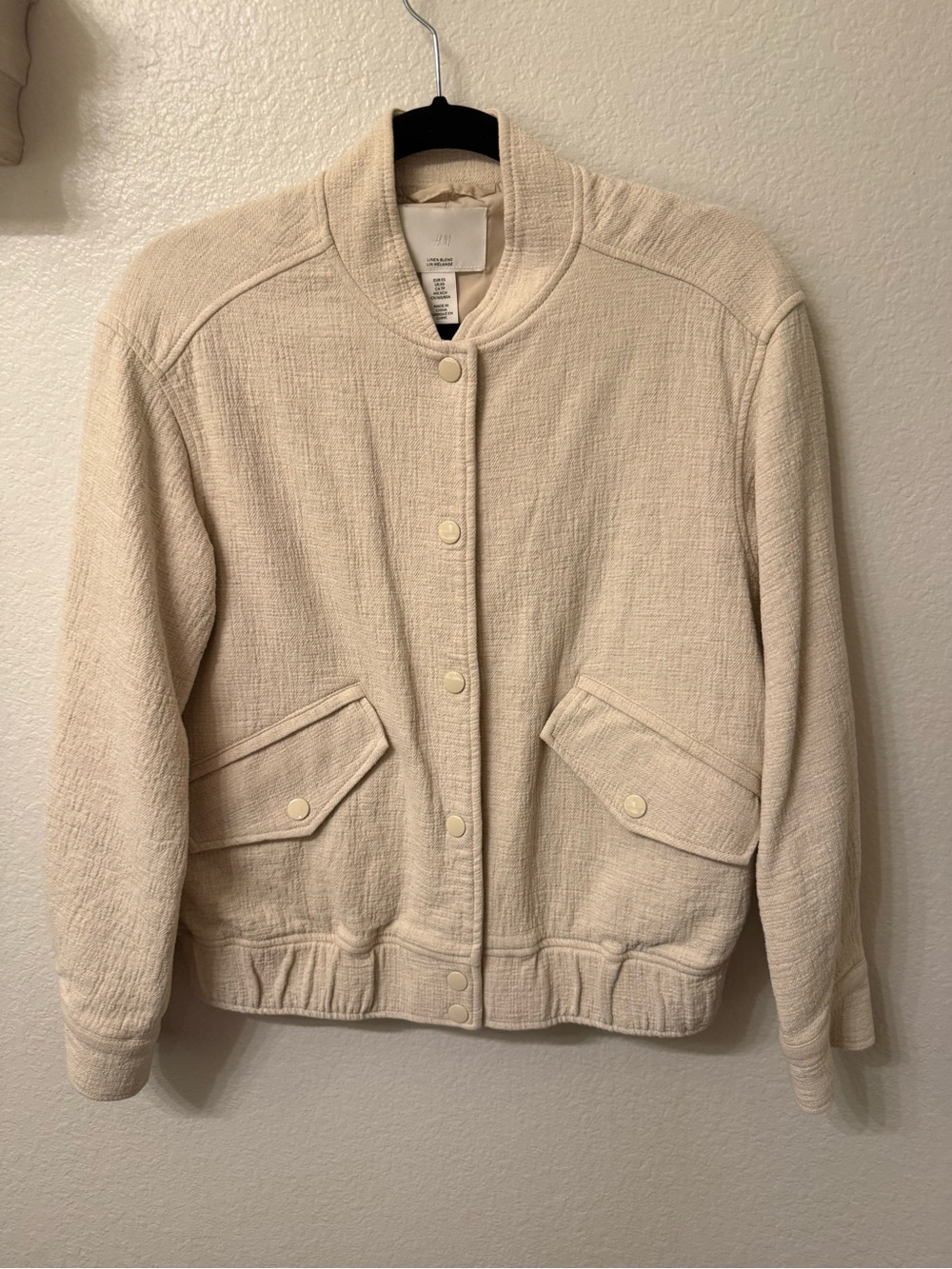 H&M Beige Textured Bomber Jacket